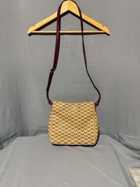 Michael Kors Jet Set Signature Monogram Crossbody Bag with Maroon Strap